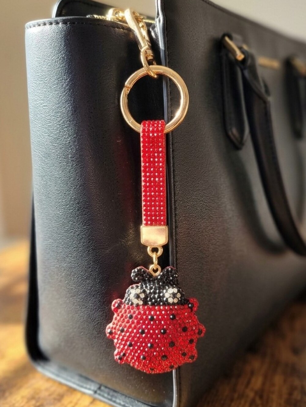 Red Ladybug Crystal Keychain Bag Charm
